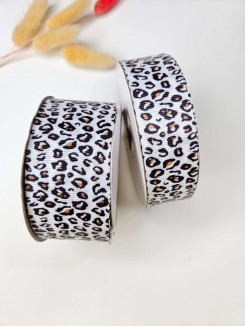 Лента репсовая с рисунком "Леопард" 4см. (белый), метр